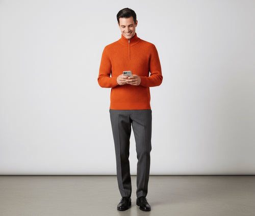 Cashmere Quarter-Zip Pullover - Clementine