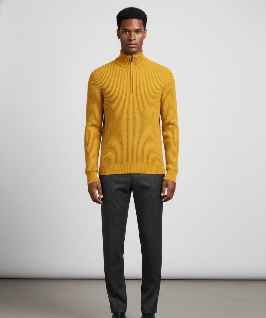 Cashmere Quarter-Zip Pullover - Lemon Yellow