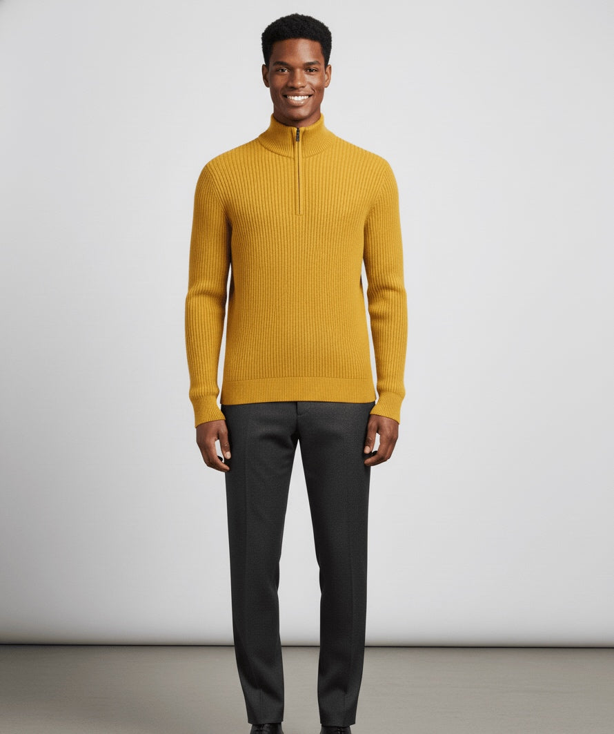 Cashmere Quarter-Zip Pullover - Lemon Yellow