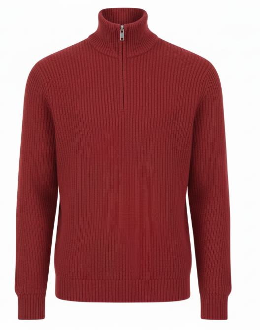 Cashmere Quarter-Zip Pullover — Oriental Red