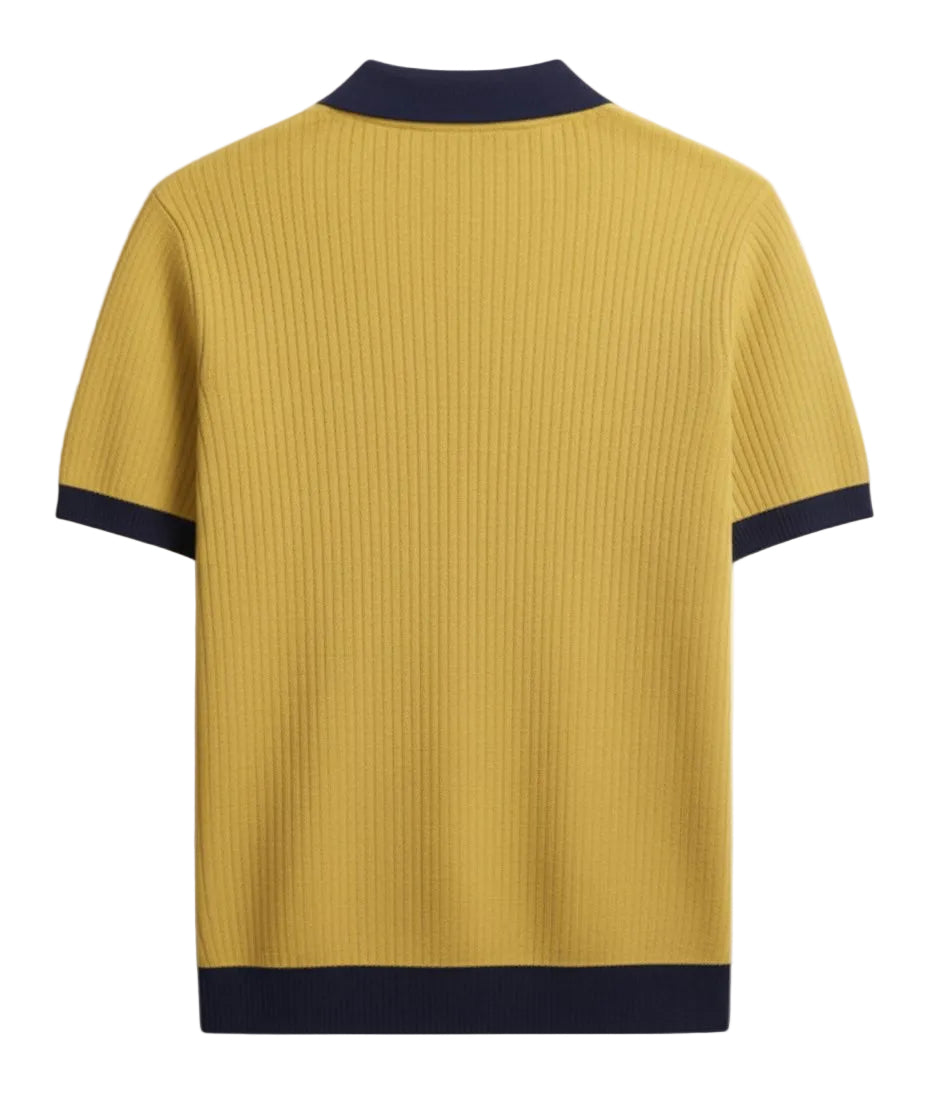 Jacquard Cotton V-Neck Polo - Yellow