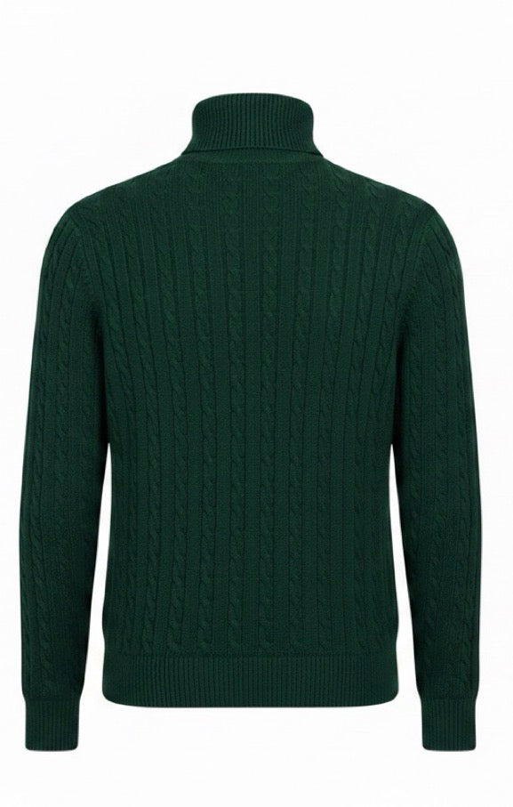 Extrafine Merino Wool Cable Knit Turtleneck - Mid Forest Green
