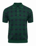 Green and navy plaid pure BCI Cotton polo shirt on a white background