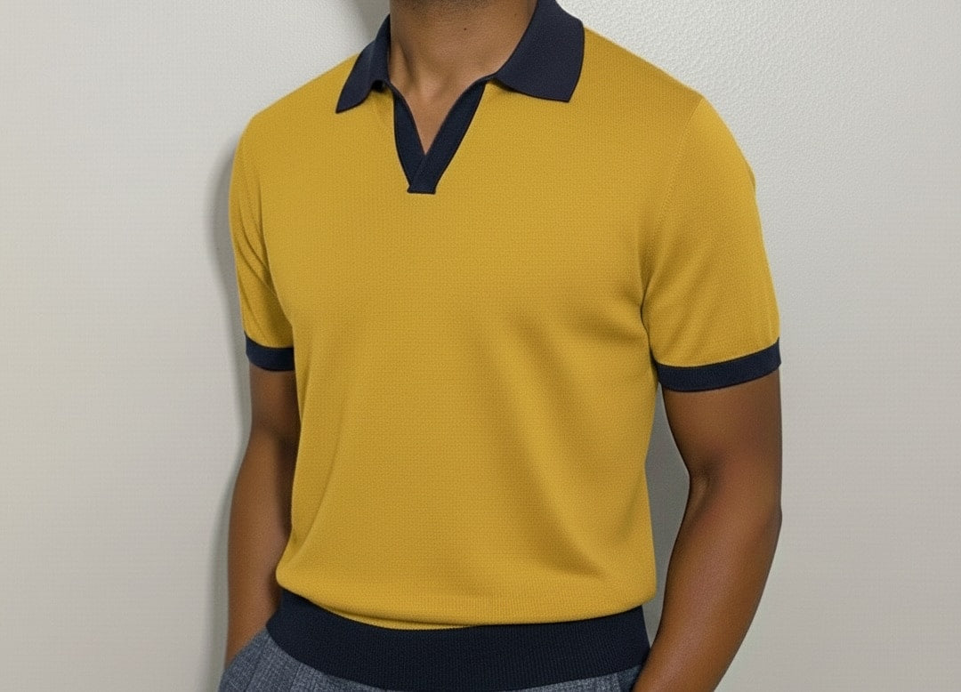 Pure BCI Cotton Short Sleeve V-Neck Polo Yellow