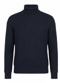 Extrafine Merino Wool Cable Knit Turtleneck - Navy