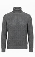 Extrafine Merino Wool Cable Knit Turtleneck - Mid Gray Melange