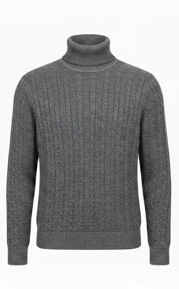 Gray turtleneck sweater on a white background
