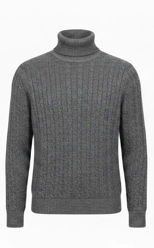 Gray turtleneck sweater on a white background