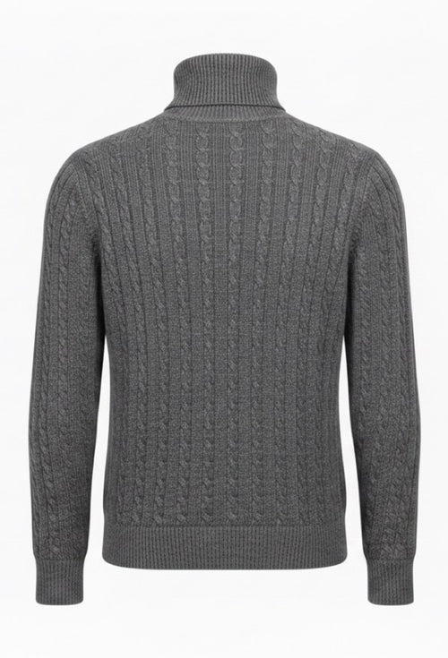 Extrafine Merino Wool Cable Knit Turtleneck - Mid Gray Melange