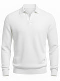 White BCI Cotton long sleeve V-Neck Polo with white background
