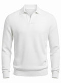 White BCI Cotton long sleeve V-Neck Polo with white background