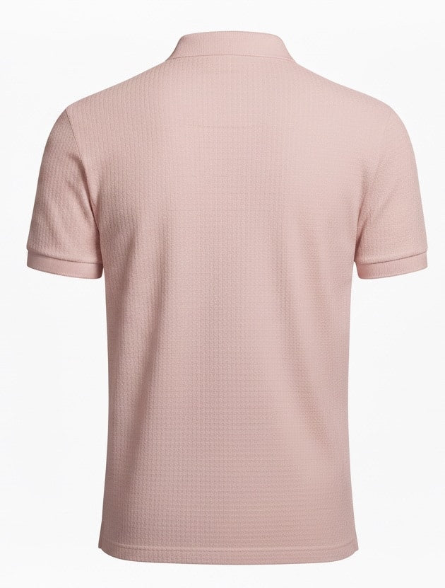 Pink pure BCI Cotton polo shirt back view on a white background