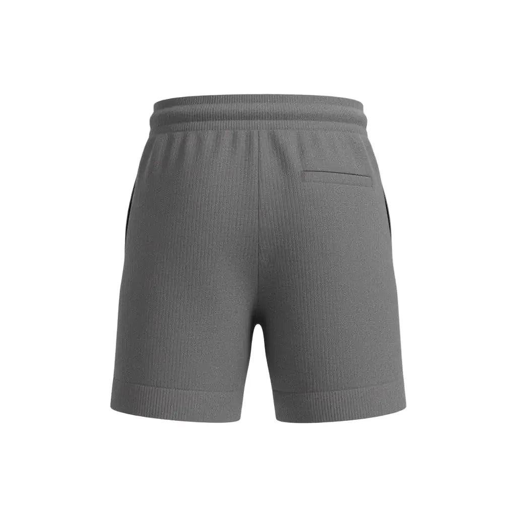 Gray pure BCI Cotton shorts with a drawstring on a white background