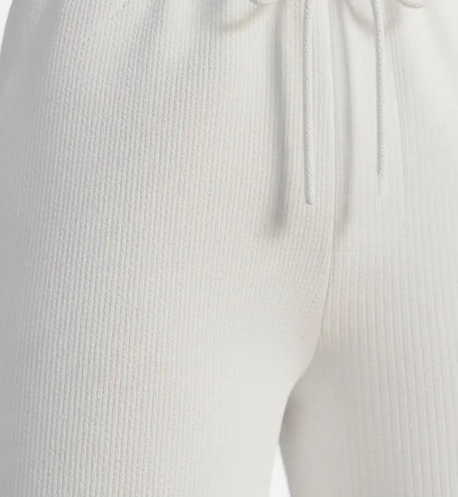 Close-up of Jacquard knit shorts with a drawstring waist.