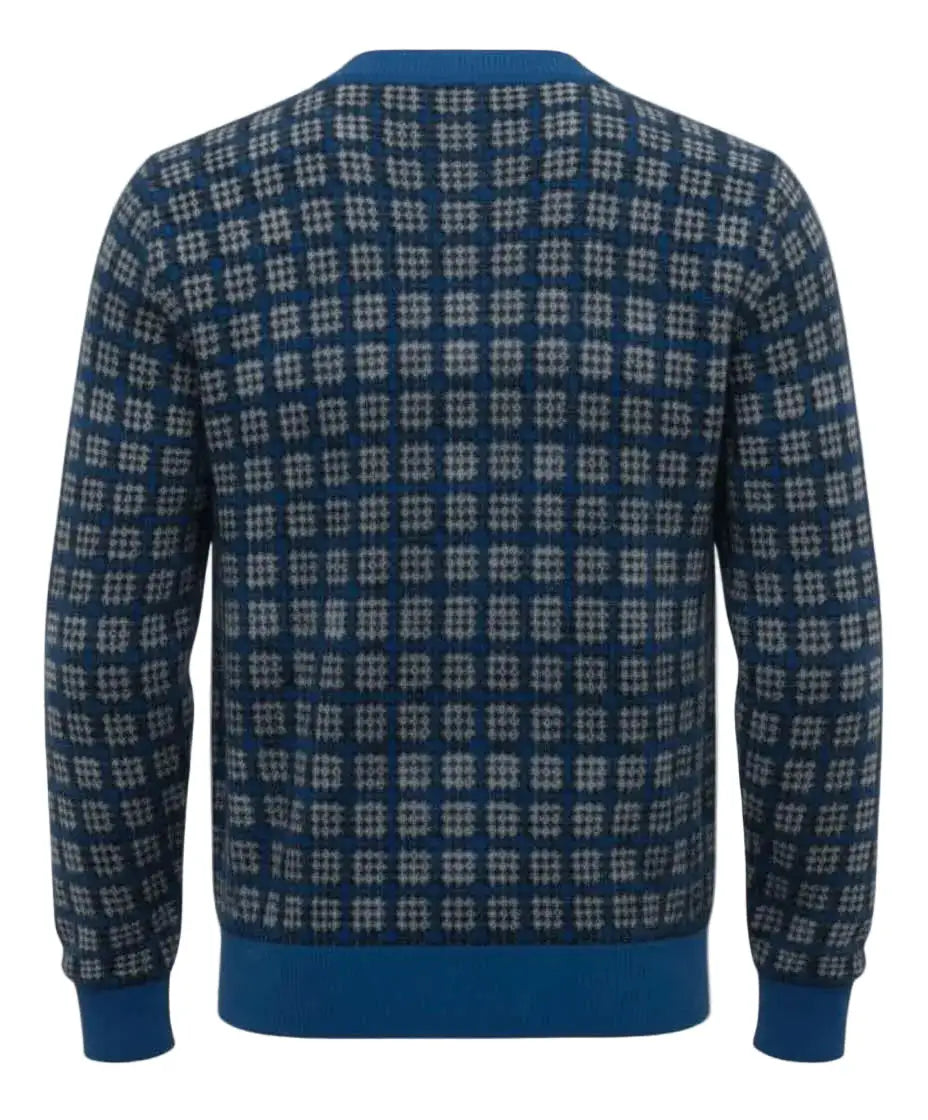 Navy and black Pure BCI Cotton V-Neck Polo back view on a white background