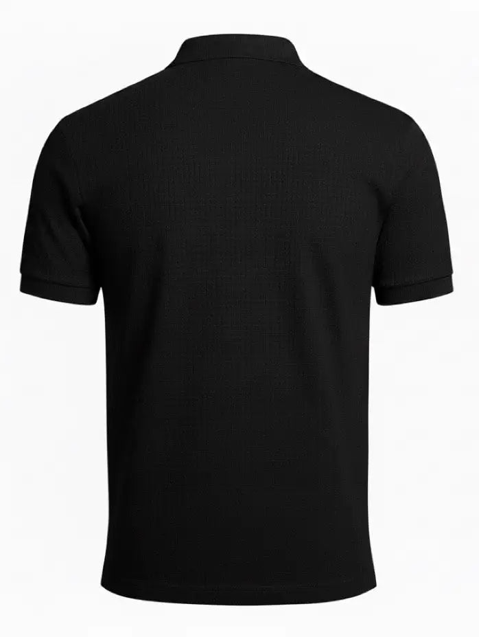 Black Pure BCI Cotton polo. Back view on a white background