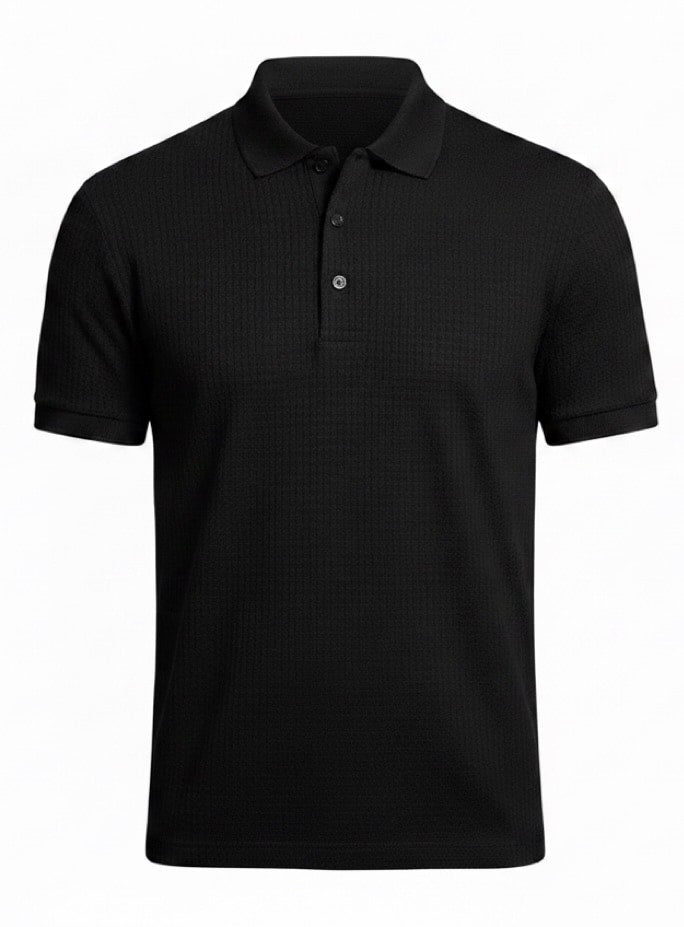 Black BCI Cotton polo shirt on a white background