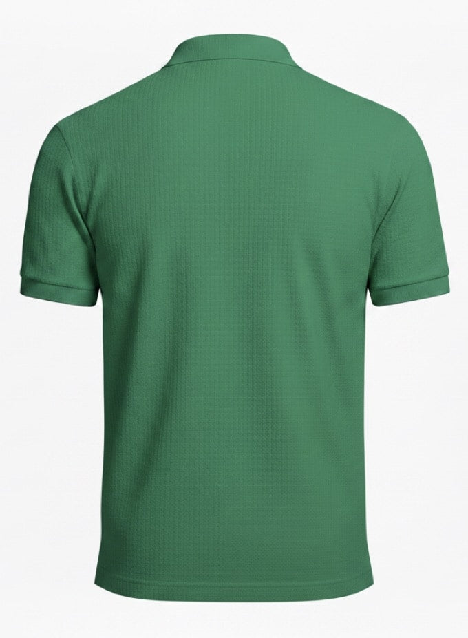 Green pure BCI Cotton polo shirt back view on a white background