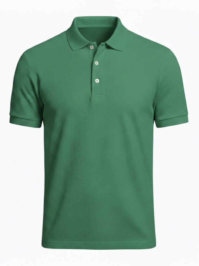 Green pure BCI Cotton polo shirt on a white background