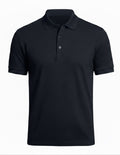 Black pure BCI Cotton polo shirt on a white background
