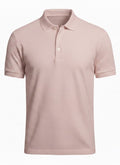 Pink pure BCI Cotton polo shirt on a white background