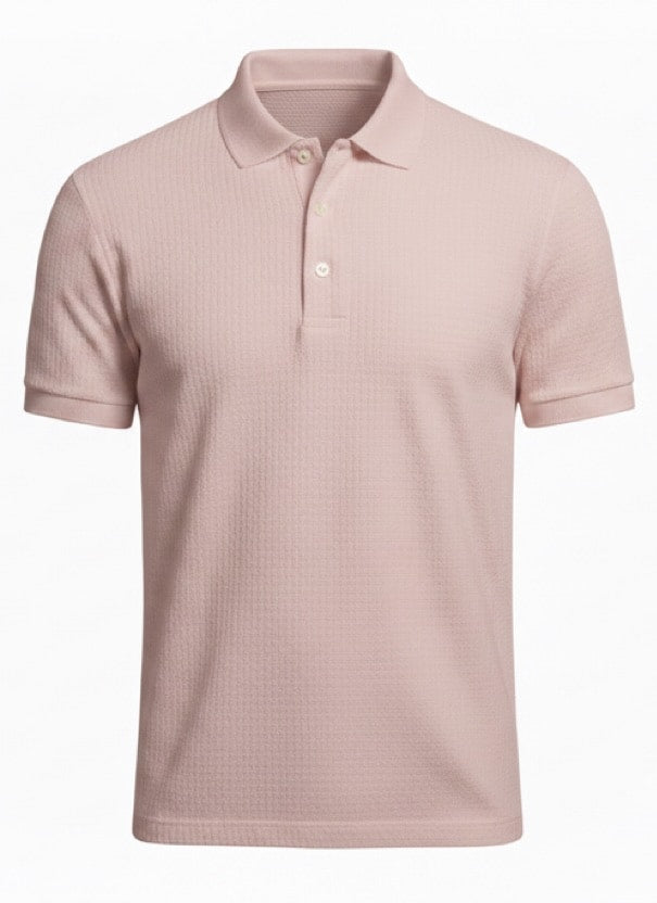 Pink pure BCI Cotton polo shirt on a white background