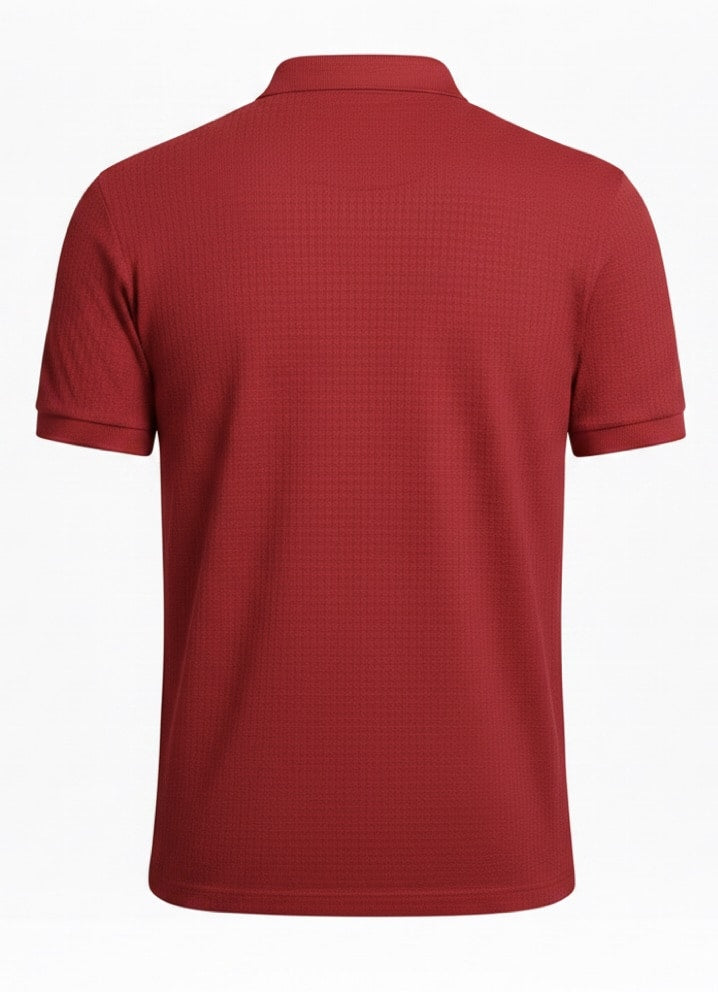 Jacquard Cotton Short Sleeve Polo - Red