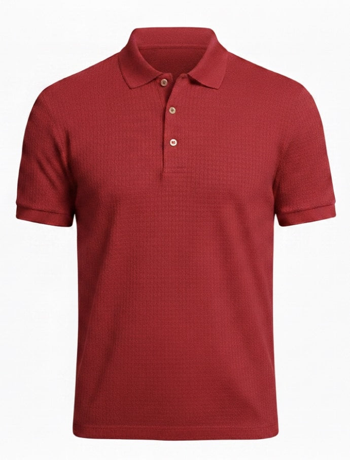 Red pure BCI Cotton polo shirt on a white background
