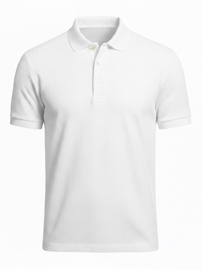 White pure BCI Cotton polo shirt on a white background