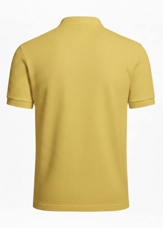 Yellow pure BCI Cotton polo shirt on a white background