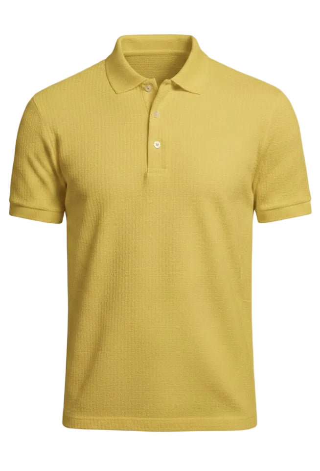 Yellow pure BCI Cotton polo shirt on a white background