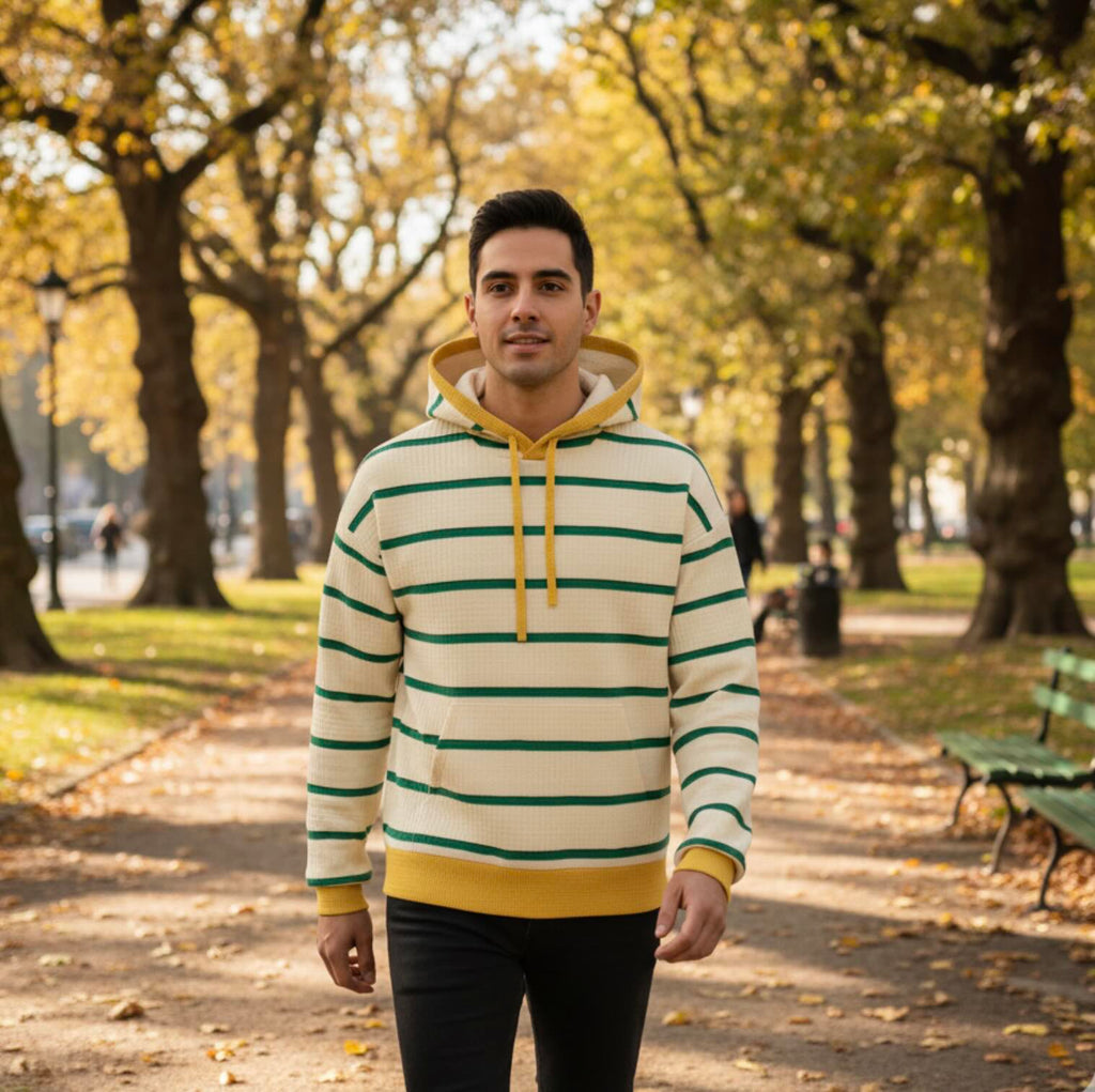 Jacquard Cotton Striped Hoodie - Yellow & Green Stripe