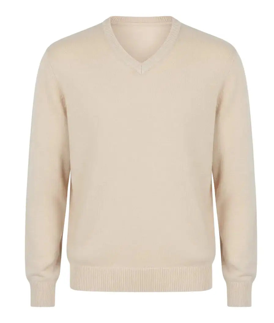 Beige extrafine Merino Wool sweater on a white background