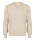Beige extrafine Merino Wool sweater on a white background