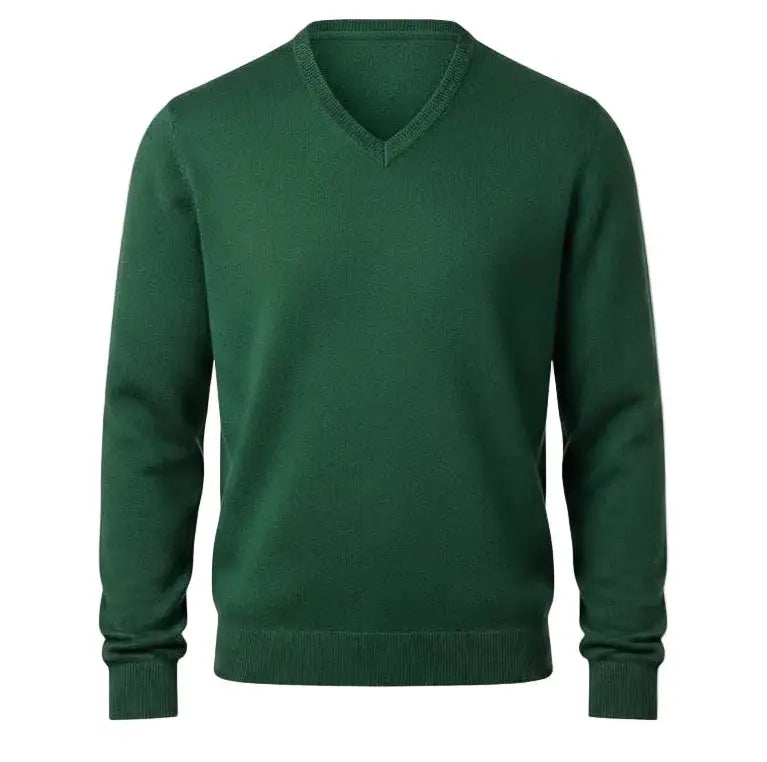 Mens extrafine Merino Wool V Neck Pullover Green