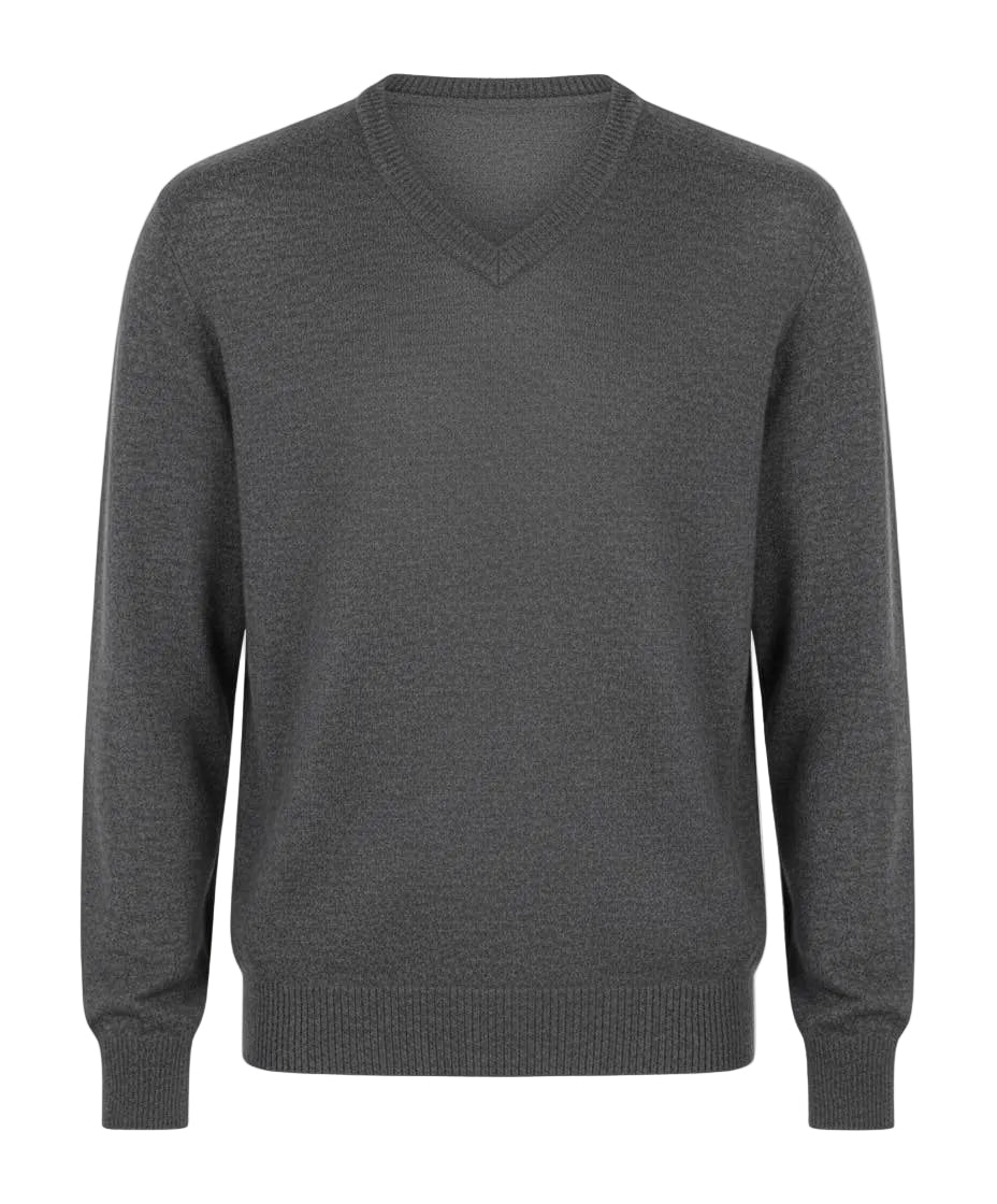 Merino Wool V-Neck Pullover — Gray