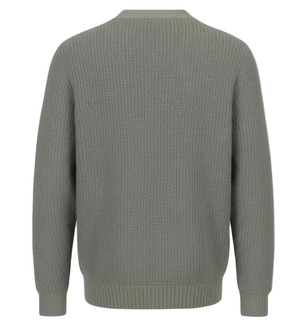 Merino Wool V-neck Cardigan in Sage Gray with white background