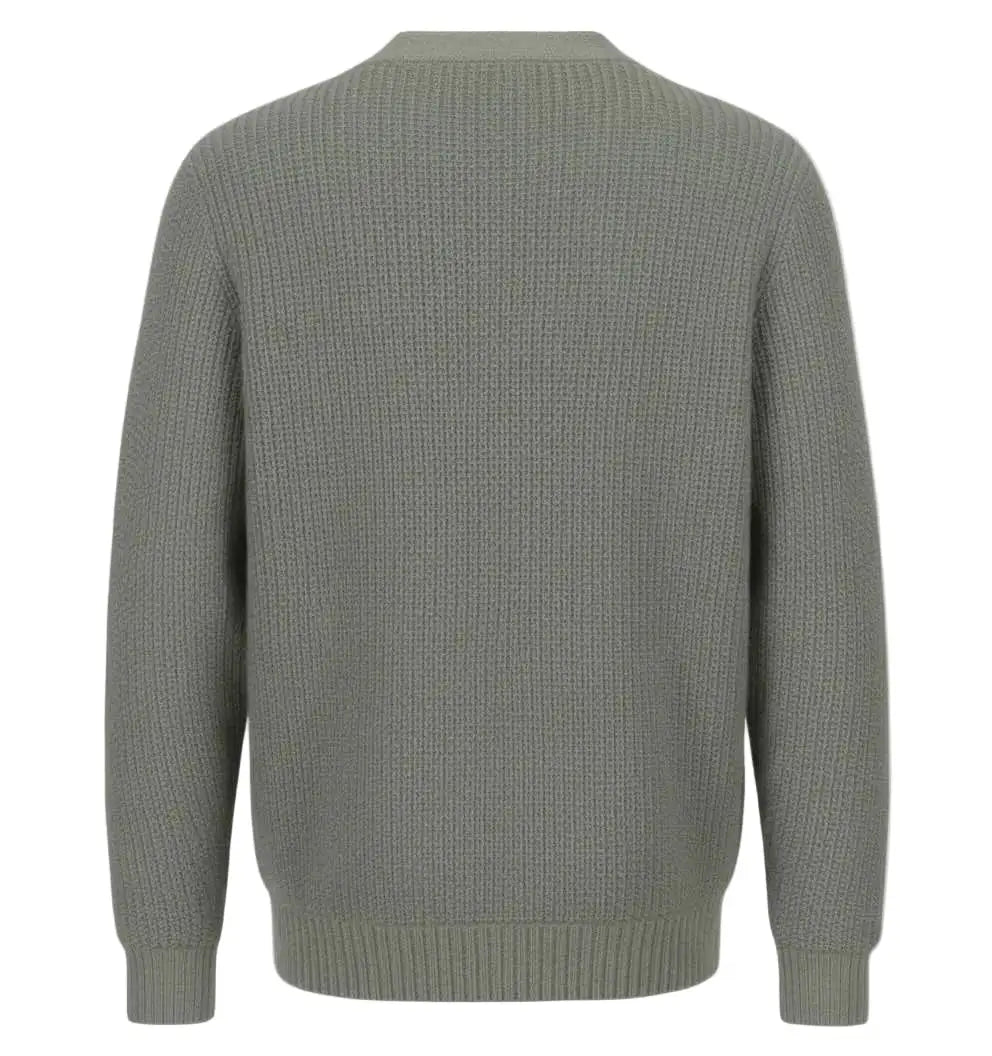 Merino Wool V-neck Cardigan in Sage Gray with white background