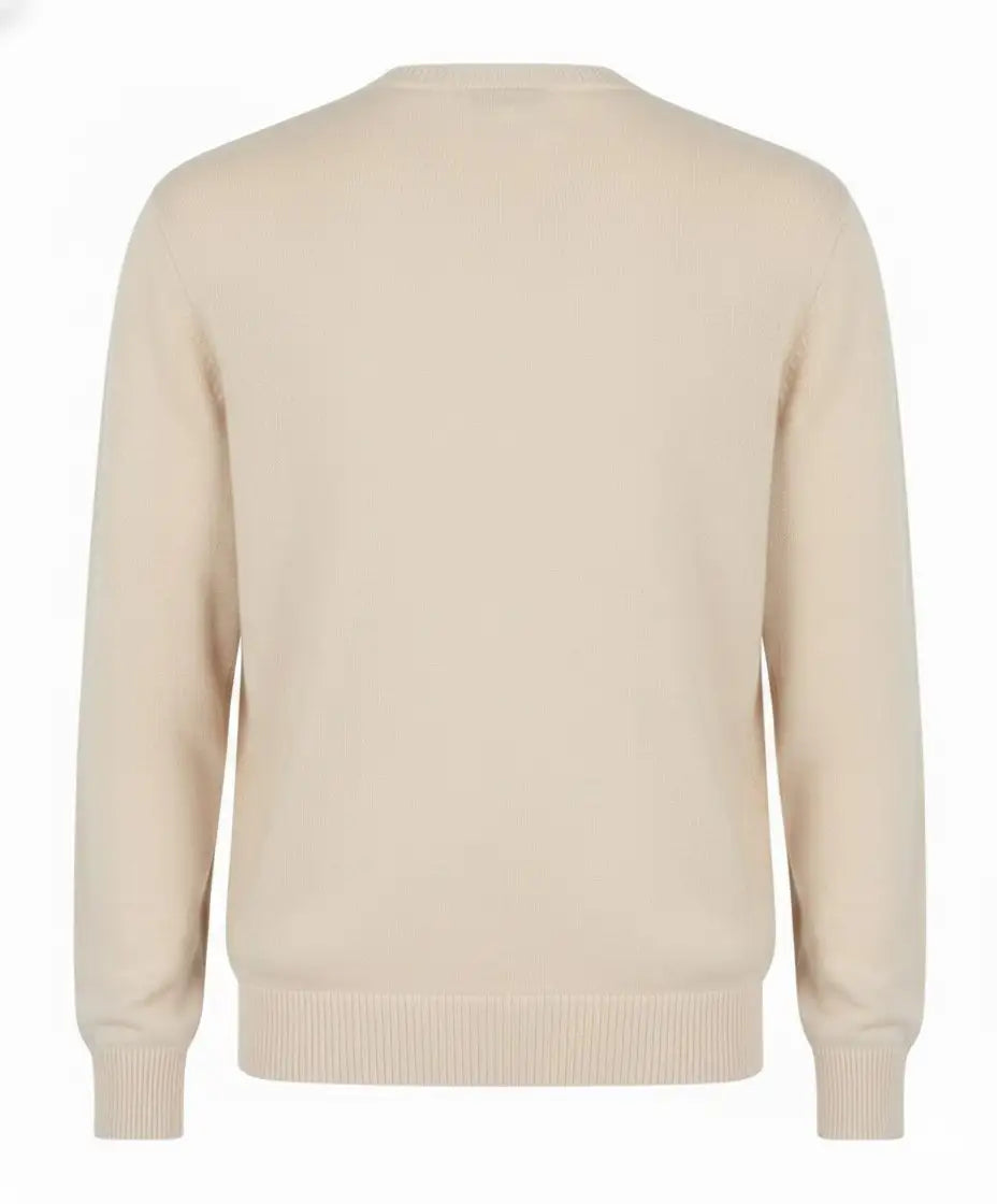 Beige extrafine Merino Wool sweater on a white background