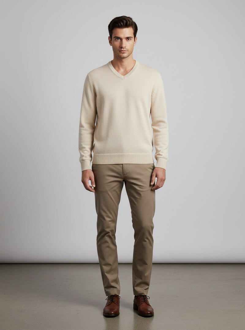Merino Wool V-Neck Pullover - Buttermilk