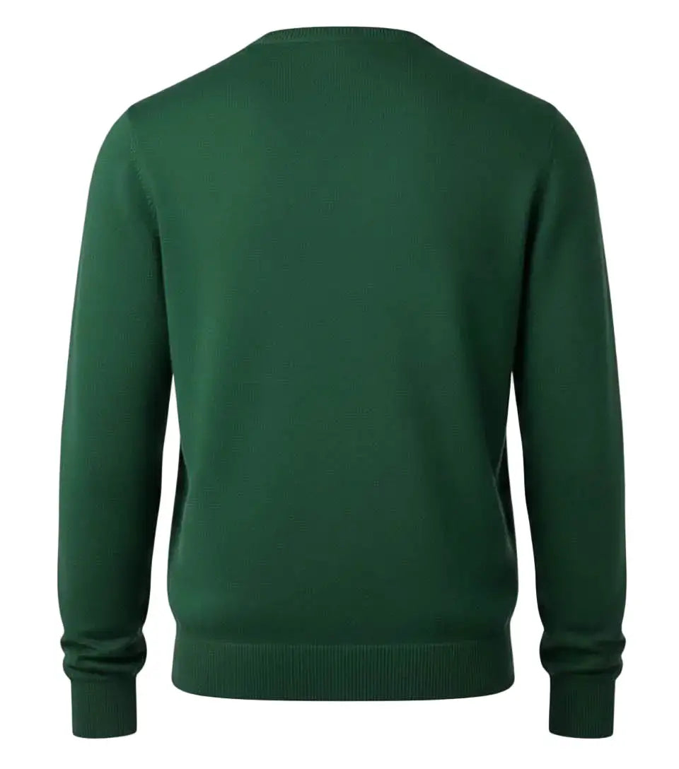 Green extrafine Merino Woo pullover from the back on a white background