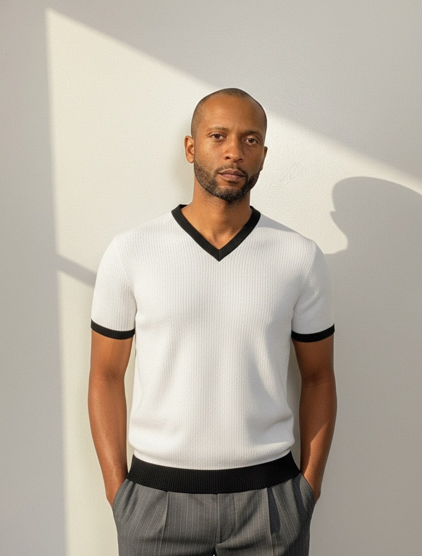 The Jacquard V-Neck Tee - White