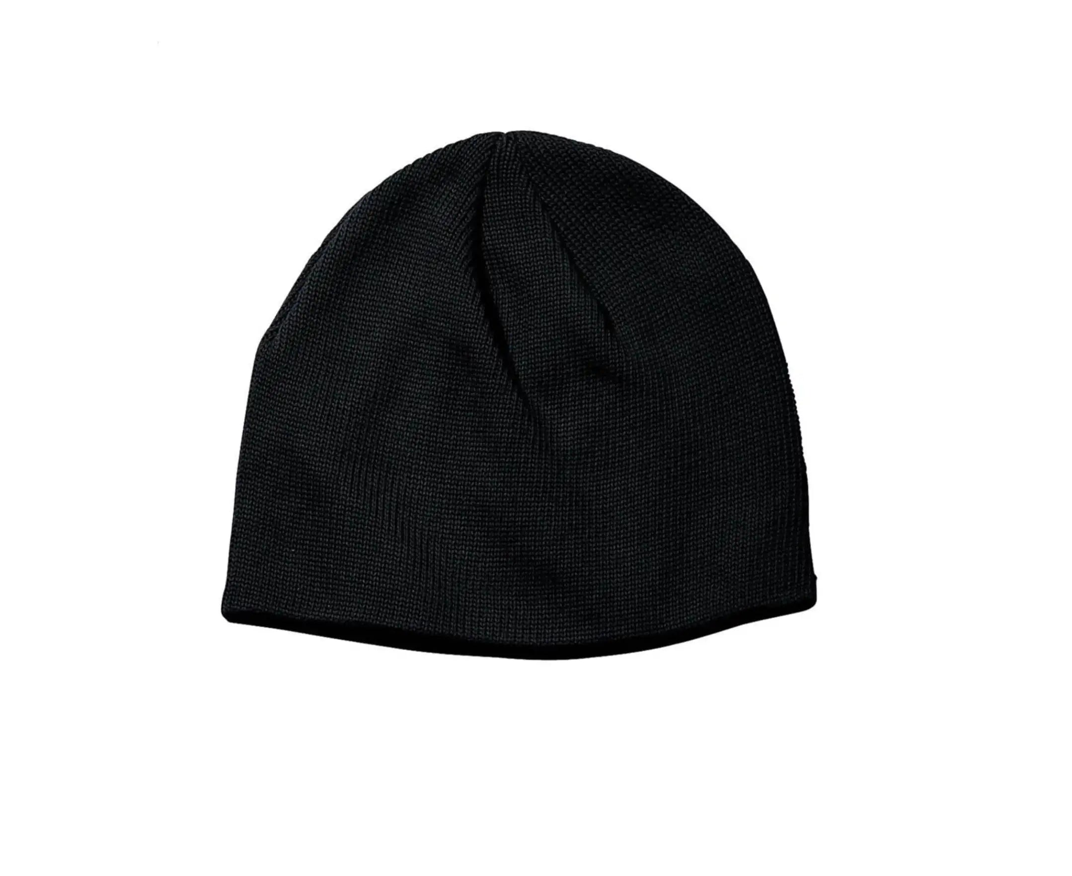 Black Organic Cotton beanie hat on a white background