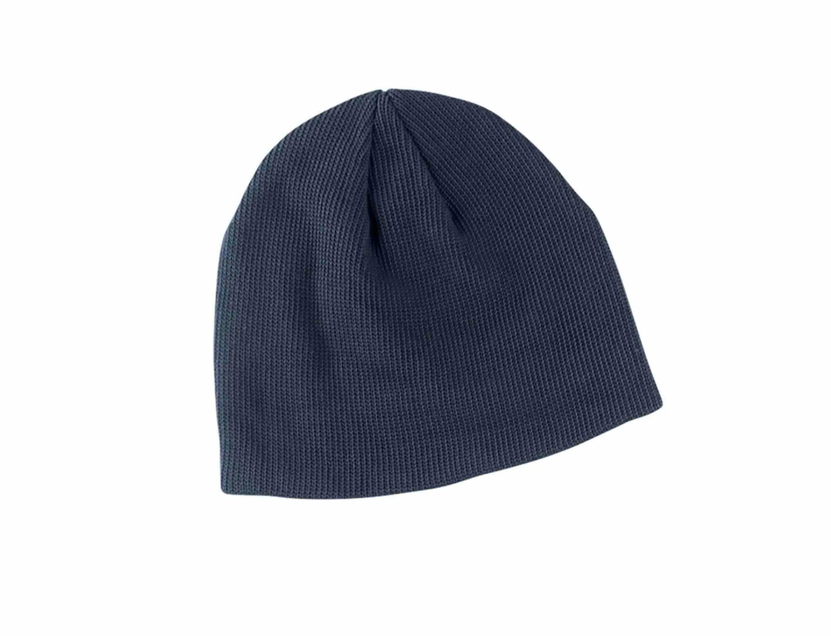 Navy blue Organic Cotton knit beanie on a white background