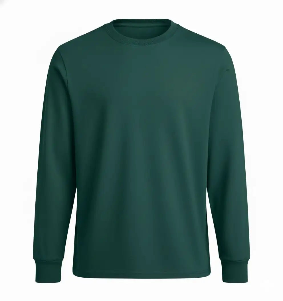 Green long-sleeve shirt on a white background