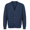 Blue RWS extra fine Merino Wool knitted cardigan on a white background 