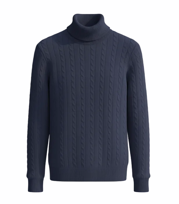 Extra Fine Merino Wool Cable Knit Turtleneck Sweater  