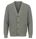 Sage Gray  RWS extra fine Merino Wool knitted cardigan with button details on a white background