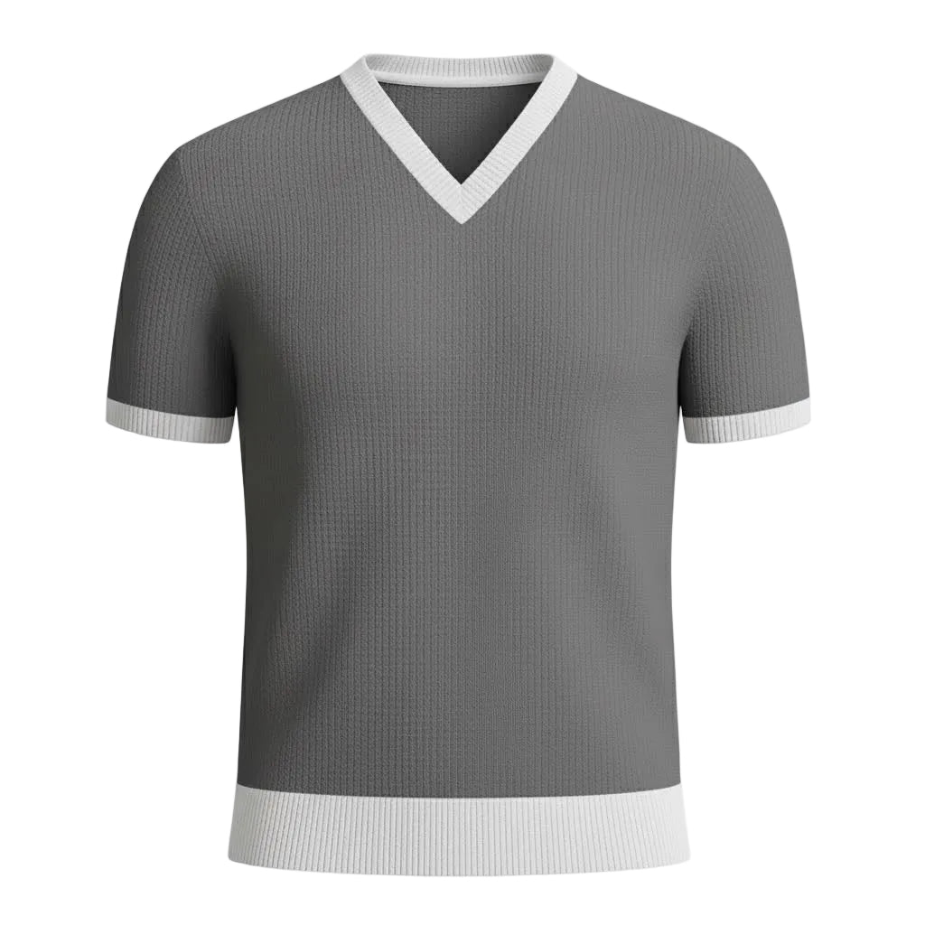 The Jacquard V-Neck Tee — Gray