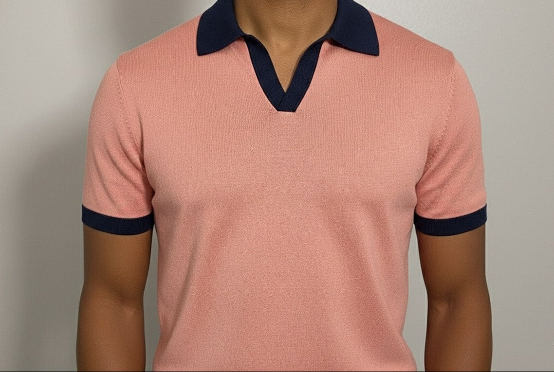 Pure BCI Cotton Short Sleeve V-Neck Polo  - Salmon